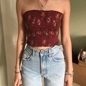 Shirred Floral Tube Top